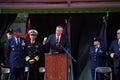 Mayor Bill de Blasio speaking at veterans Day Parade in Manhattan, NYC Royalty Free Stock Photo