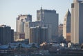 A lower Manhattan skyline from Pier 11 on the East River Royalty Free Stock Photo