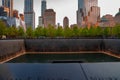 Manhattan view at susnet with many skyscrapers rising off the ground