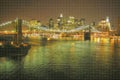 Manhattan waterfront with Brooklyn Bridge at night - New York City USA - Concept image with pixelation effect Royalty Free Stock Photo