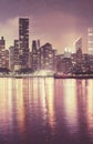 Manhattan waterfront skyline at night, color toning applied, New York City, USA Royalty Free Stock Photo