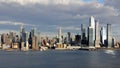 Manhattan West Side waterfront, Empire State Building and skyscrapers of the Hudson Yard, New York, NY, USA