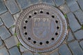Manhole cover sewer Prague Royalty Free Stock Photo