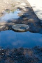 Manhole near the puddle