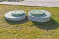 Manhole sewer cleaning system on the ground on a Sunny spring day