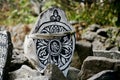 Mani stones - stone plates, inscribed with the six syllabled mantra. Royalty Free Stock Photo