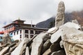 Mani stones Tengboche monastery, Nepal. Royalty Free Stock Photo