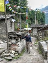 Mani wall in Talekhu village, Nepal Royalty Free Stock Photo