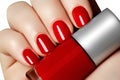 Manicure. Beautiful manicured woman's hands with red nail polish Royalty Free Stock Photo