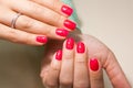 Manicure - Beauty treatment photo of nice manicured woman fingernails with red nail polish Royalty Free Stock Photo