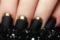 Manicure. Black matte nail polish. Manicured nail with black mat Royalty Free Stock Photo