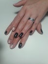 Manicure Black Pink Nail,glossy and matt finish combined manicure