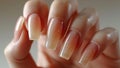 Manicure closeup. Woman casual classic nails close-up. Nail care in beauty salon. Spa healthy treatments for female hands. Fashion