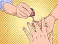 Manicure is a cosmetic beauty treatment for the fingernails and hands, performed at home or in a nail salon. Pop art