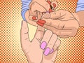 Manicure is a cosmetic beauty treatment for the fingernails and hands, performed at home or in a nail salon. Pop art