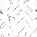 Manicure equipment seamless pattern. Hand drawn contour background.