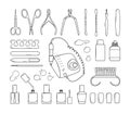 Manicure equipment set. Vector Contour collection