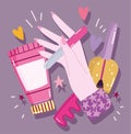 manicure female hand nail file varnish cream and finger separator cartoon Royalty Free Stock Photo