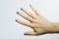 Manicure.female hands.in beauty salon.woman.shellac polish nail Royalty Free Stock Photo