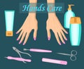 Manicure, hand care illustration for cosmetology and banners isolated