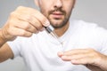 Manicure, Hands spa Cuticle oil. Beautiful man hands closeup. Manicured nails. Beauty hands Royalty Free Stock Photo