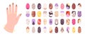 Manicure ideas. Creative nail art design, various templates for beauty salon. Creativity nails palette, modern trendy