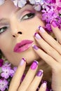 Manicure and makeup with phloxes. Royalty Free Stock Photo