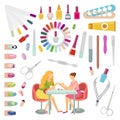 Manicure Manicurist and Tools Nails Set Vector