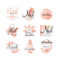 Manicure nail studio logo design set, creative templates for nail bar, beauty saloon, manicurist technician vector