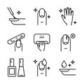Manicure outline icon set. Tools for cosmetic beauty treatment for the fingernails and hands, linear icons. Nail care
