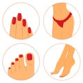 Manicure, pedicure and bodycare concept. Icon set