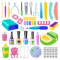 Manicure and pedicure foot hand health beauty fashion care fingers instruments vector personal cosmetics equipment