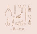 Manicure and pedicure tools collection light brown