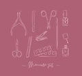 Manicure and pedicure tools collection pink