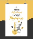 Manicure poster in modern style for nail salon with golden glitter. Vector illustration