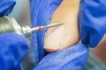 Manicure process, cleaning nails with a milling cutter close up