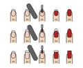 Manicure process vector icons set. Different nail styles