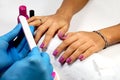 Manicure, removal of hybrid nail polish, grinding before washing