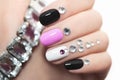 Manicure with rhinestones.