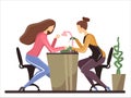 Manicure salon. Manicurist doing procedure with nail polish. Woman at manicure salon. Beauty salon. Cartoon flat 