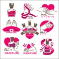 Manicure salon and nails studio vector flat icons templates