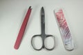 Manicure set, manicure tools: scissors, eyebrow tongs, nail clip Royalty Free Stock Photo