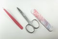 Manicure set, manicure tools: scissors, eyebrow tongs, nail clip Royalty Free Stock Photo