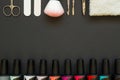 Manicure tools and polish on the dark background Royalty Free Stock Photo