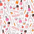 Manicure tools vector seamless pattern