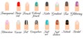 Manicure types. Nail design, nail art vector set. Trendy manicure styles and polish Royalty Free Stock Photo