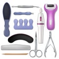Manicure vector pedicure and manicuring accessory or tools nail-file or scissors of manicurist in nail-bar illustration