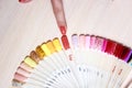 Woman choose the color of Polish for manicure. design for nails. testers nail Polish.Fashion manicure.