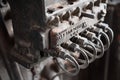 Manifold installed in the cab of conduction of an old steam locomotive restored and exhibited.