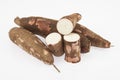 Raw yucca on white background-Manihot esculenta. Cassava raw tuber Royalty Free Stock Photo